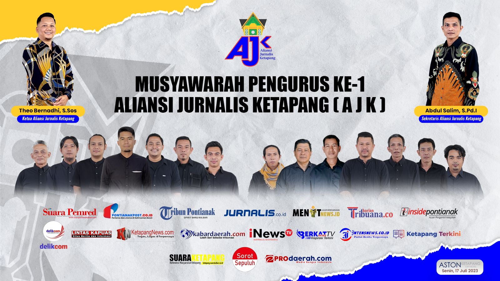 KabarKetapang - Aliansi Jurnalis Ketapang (AJK) akan menggelar Musyawarah Pengurus (Muspen) ke-1 yang rencananya akan dilaksanakan, Senin (17/7/2023). Kegiatan Muspen juga dirangkai dengan dialog publik dengan teman "Mengawal Pemilu Berkualitas".
